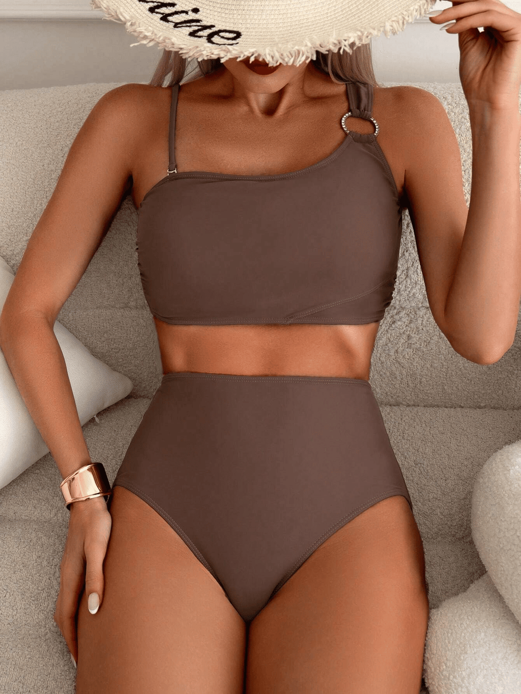 Women's minimalist asymmetrical split style quick drying bikini swimsuit