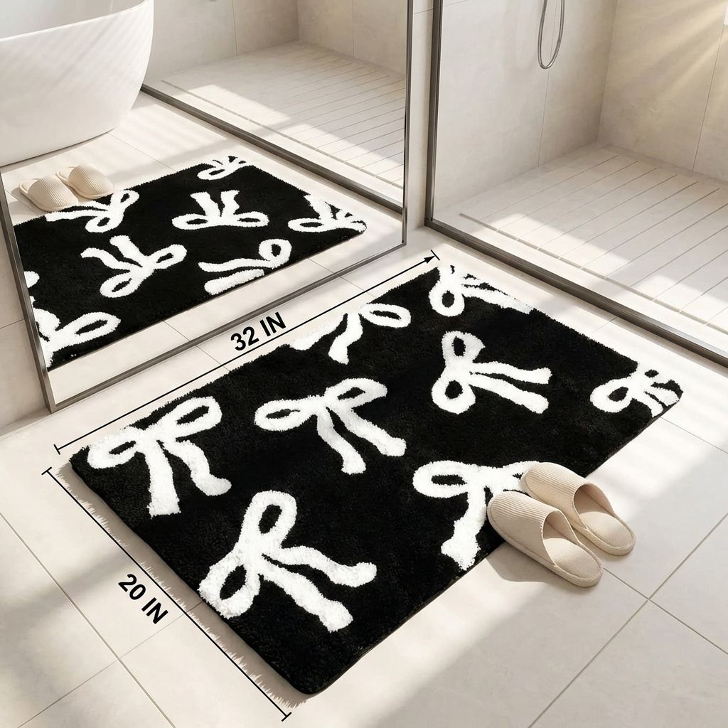Bow Coquette Cute Bath Mat (20 X 32 Inch) – Non-Slip Absorbent Bathroom Rug For Vanity, Shower, Bedroom & Kitchen | Perfect Christmas Holiday Decor & Gift