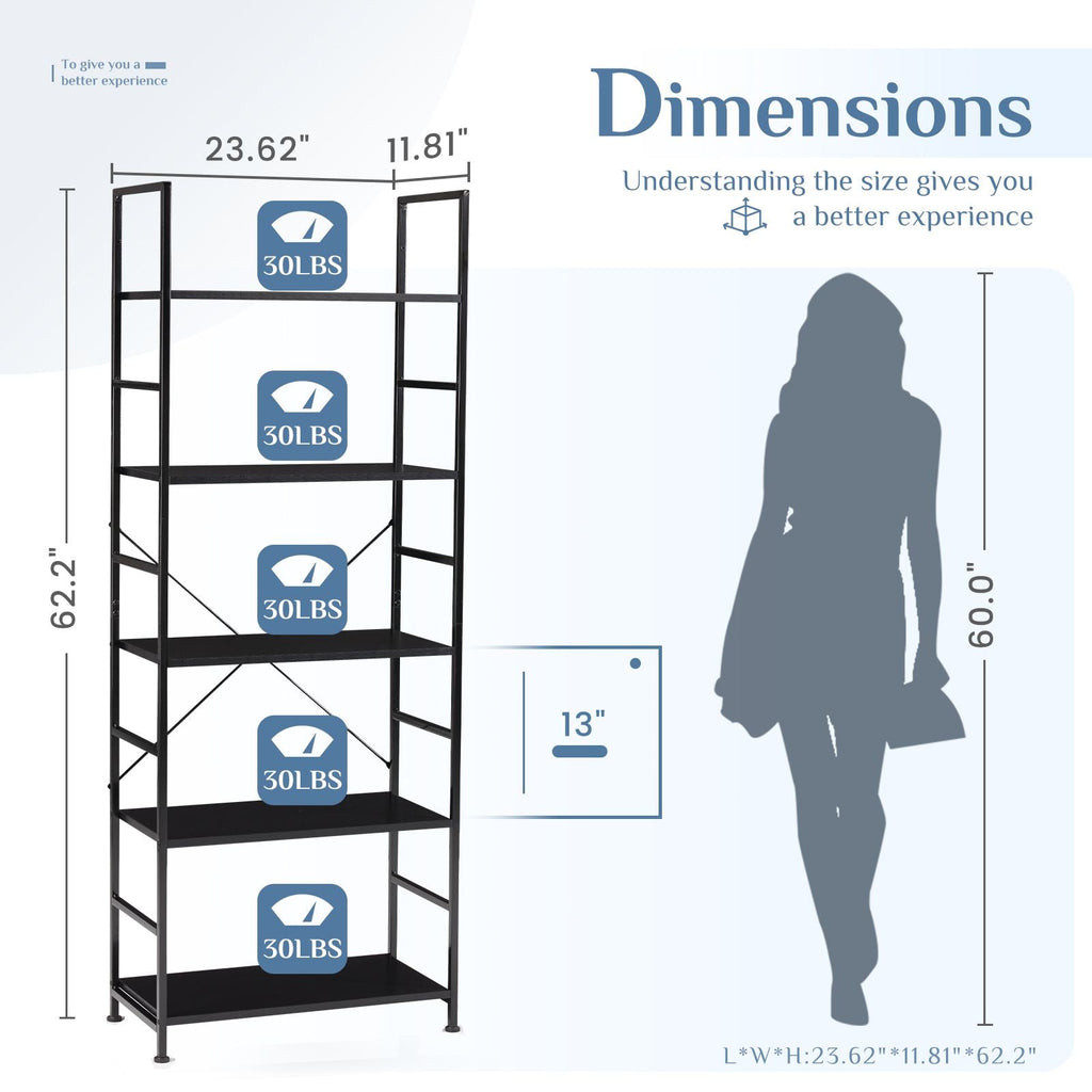5 Tiers Bookshelf, Classically Modern Book Shelf, Book Rack, Storage Rack Shelves in Living Room/Home/Office