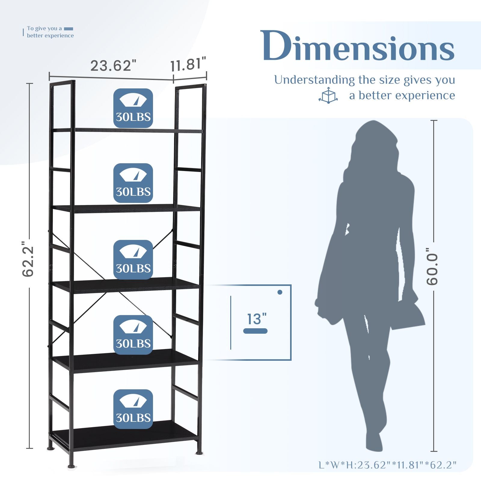 5 Tiers Bookshelf, Classically Modern Book Shelf, Book Rack, Storage Rack Shelves in Living Room/Home/Office
