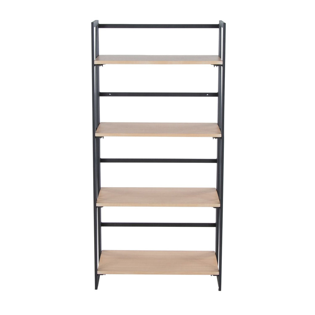 Dakota Contemporary Bookcase in Black Painted Metal and Natural Wood by