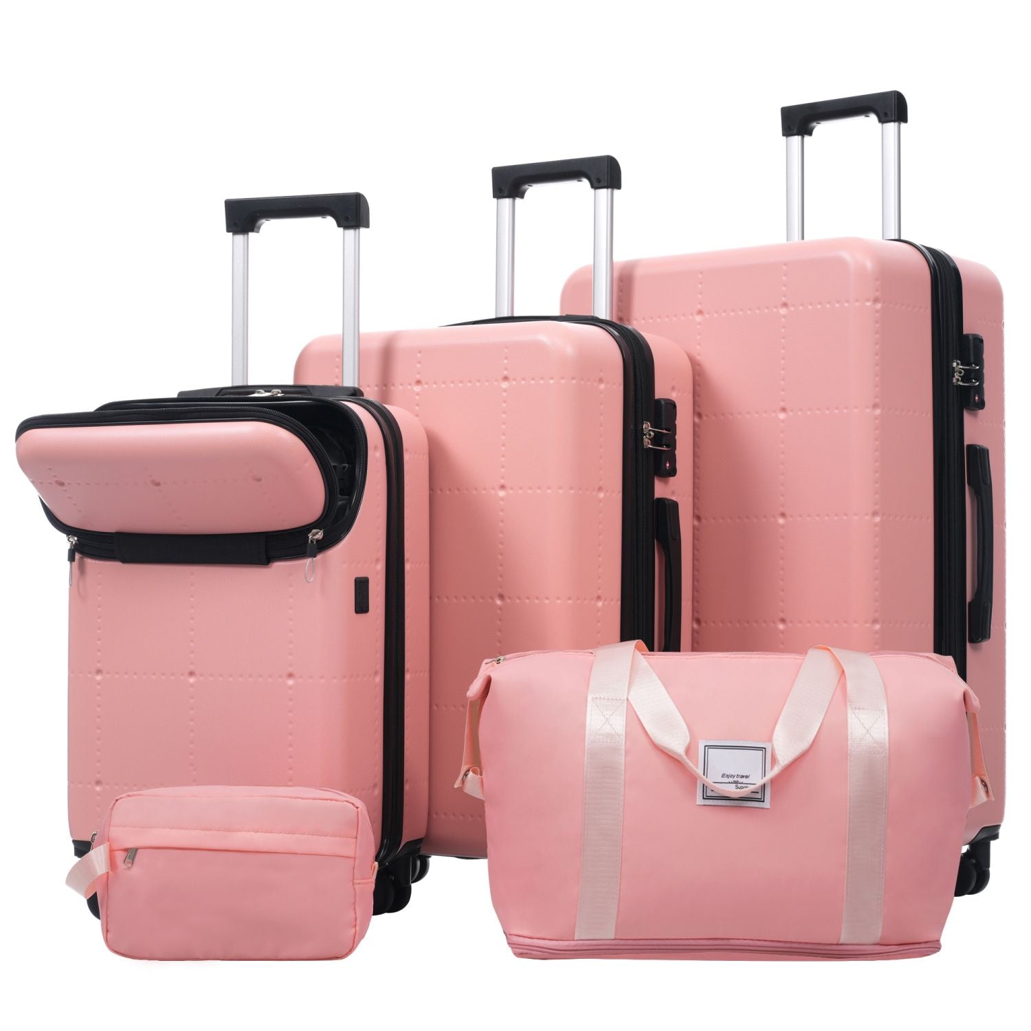 Hardside Luggage Set 5 Piece with Bags,20IN Half-opening Carry on Luggage with USB Port, Expandable 24IN 28IN Luggage with Double Spinner Wheels TSA Lock