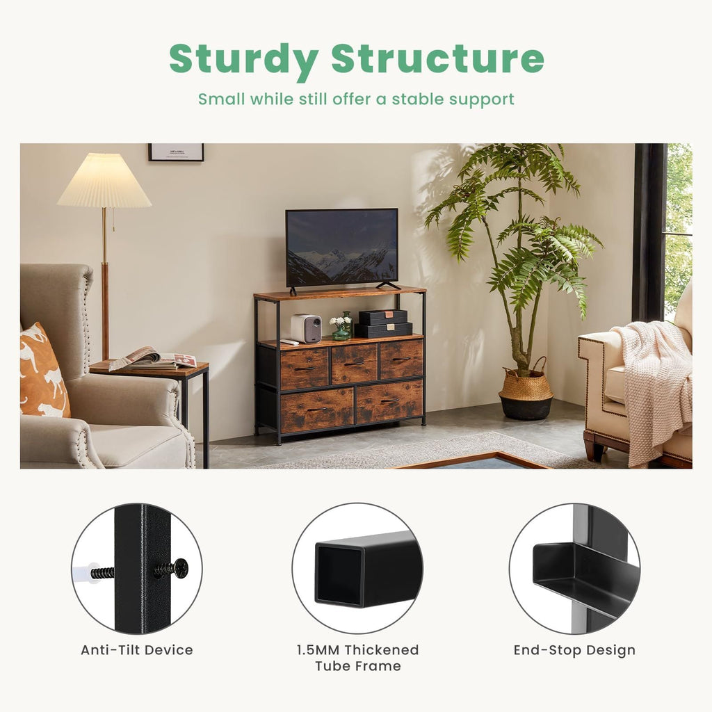 Dresser for Bedroom, Chest of Drawers, 5 Drawer Dresser, Closet Fabric Dresser with Metal Frame tv stand