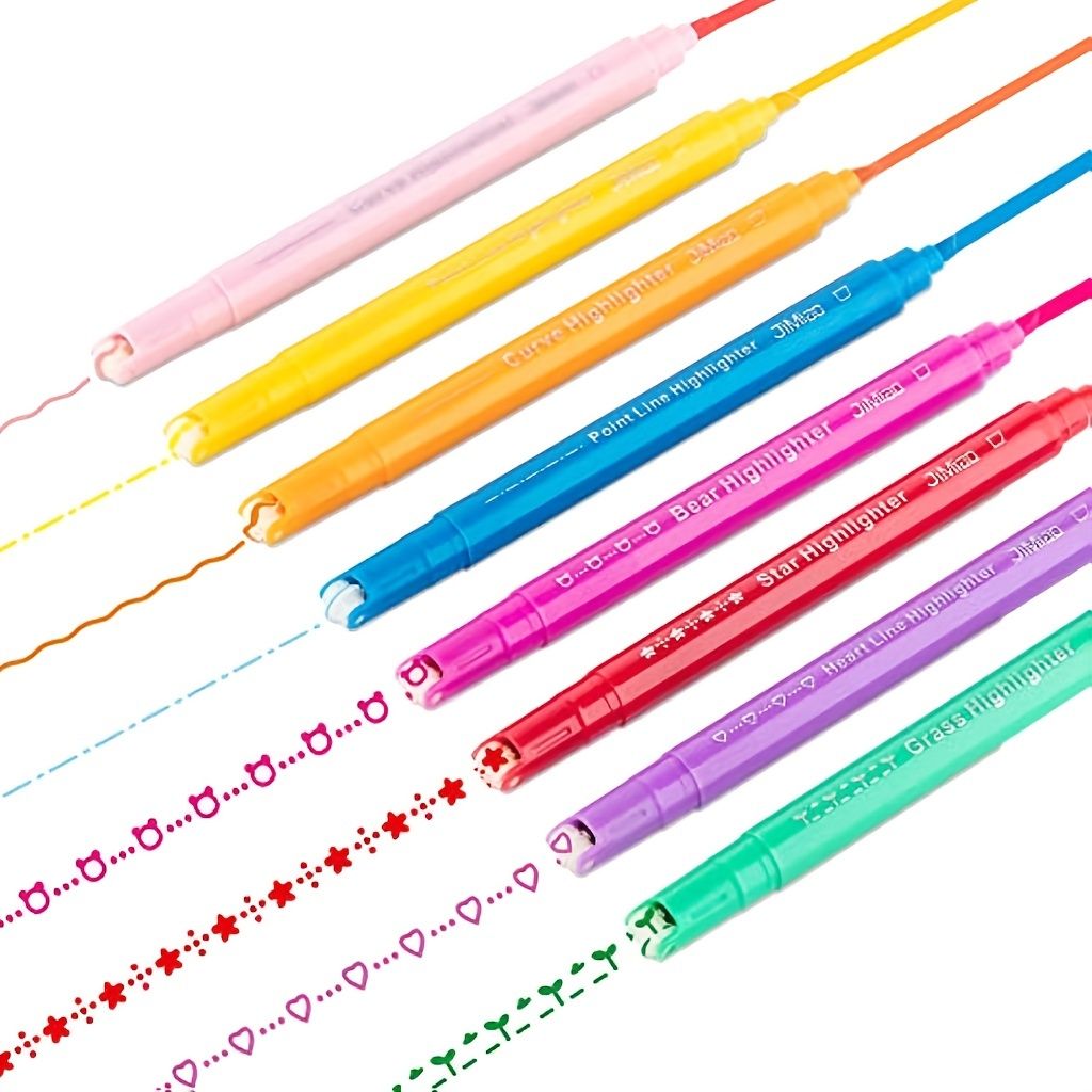 8pcs/Set Dual Tip Curve Highlighter Pen Set Marker Pens Aesthetic Highlighters Assorted Colors Flownwing Flair Pens 8 Color Highlighter Curve Pen For Art Office School Supplie