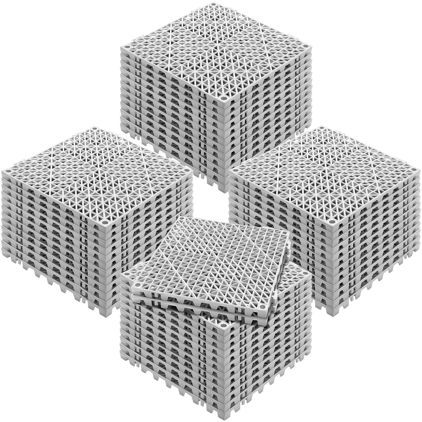 VEVOR Interlocking Tile 50PCS Gray, Drainage Tiles 12" x 12" Splicing, PVC Interlocking Drainage Floor Tiles, Non-Slip Drainage Holes for Restroom, Bathroom, Kitchen, Pool, Wet Areas