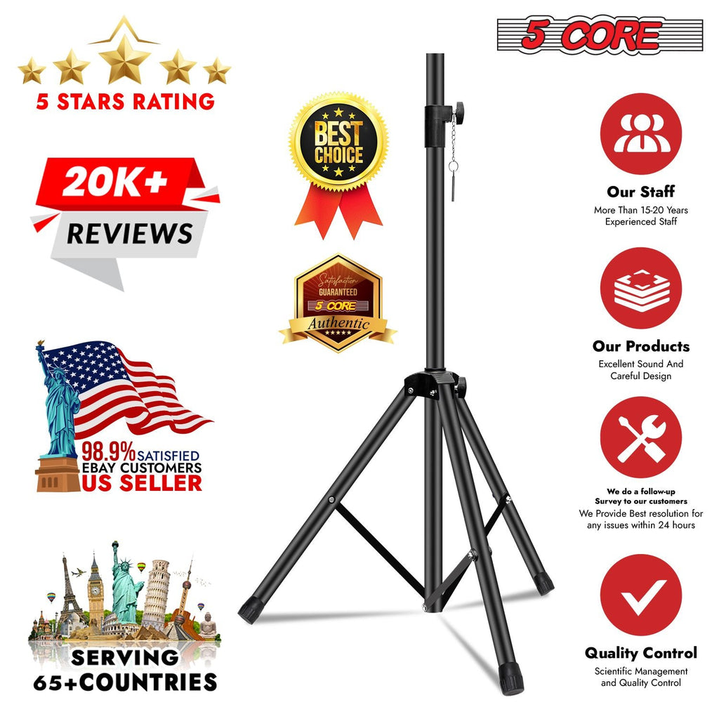 5 Core Speaker Stand Tripod Floor Tall Adjustable Up to 72 Inch DJ Studio Monitor Stands Pole Mount - SS ECO 1PK WOB