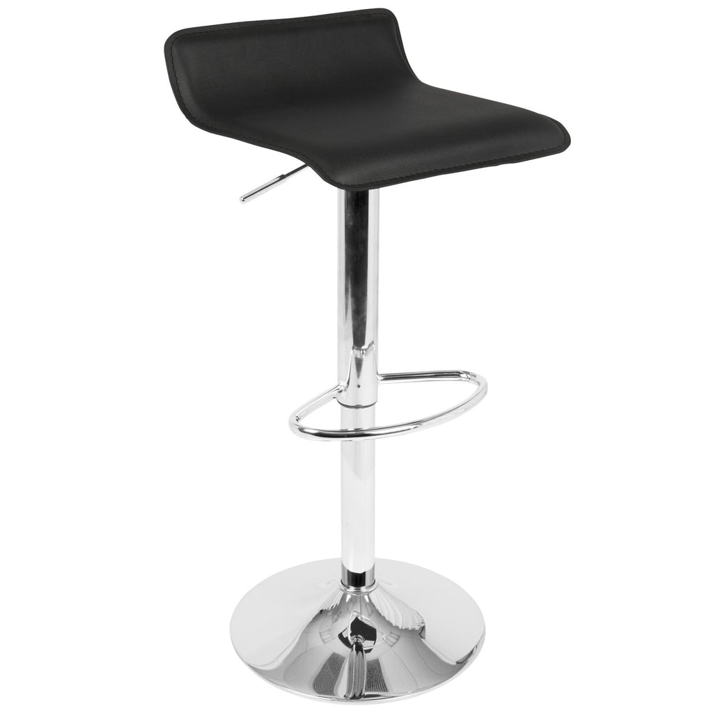 Bistro Round-Ale Contemporary Adjustable Bar Set in Silver and Chrome Metal with Black PVC and Oval Footrest by - 3 Piece
