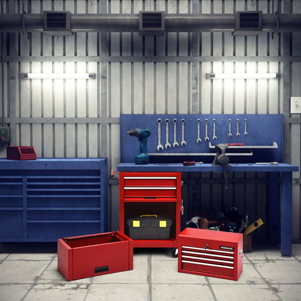 2-in-1 Rolling Tool Chest with 5 Sliding Lockable Drawers