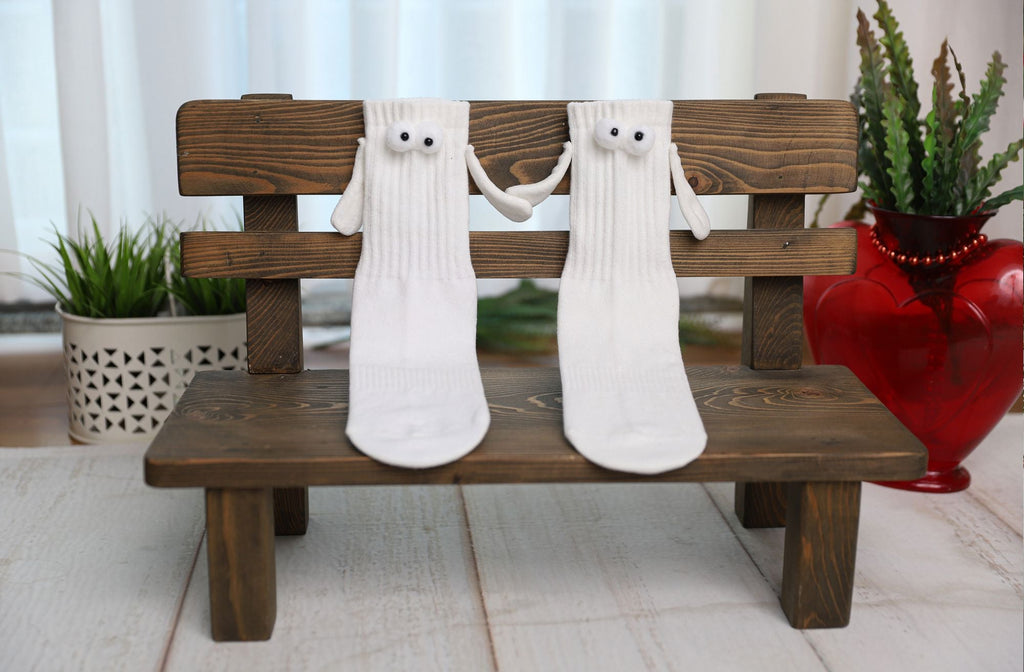 White Socks with Magnetic Hands Couple Socks for Valentines Day 1 Pair