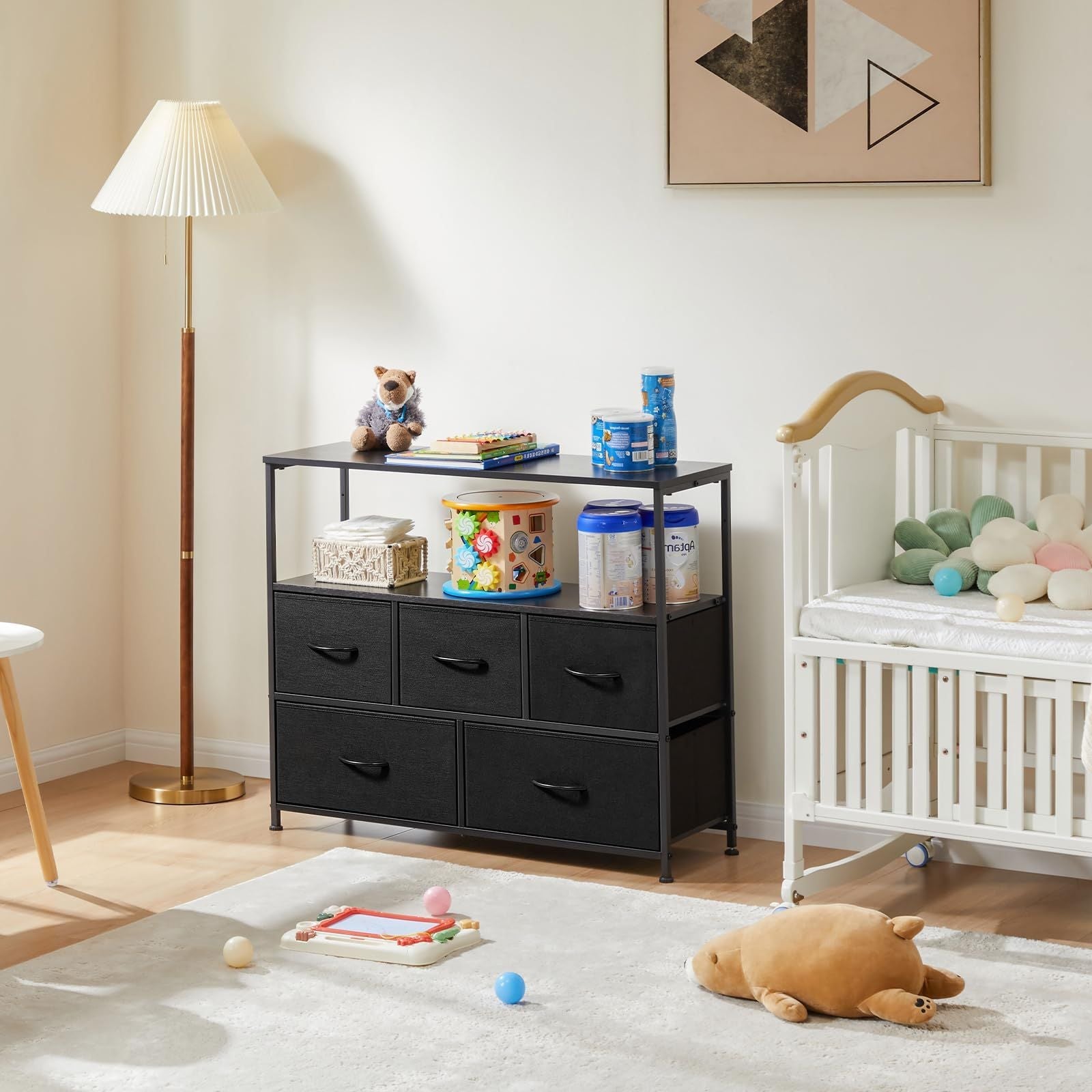 Dresser for Bedroom, Chest of Drawers, 5 Drawer Dresser, Closet Fabric Dresser with Metal Frame tv stand