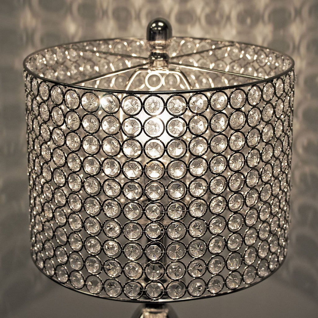 Ashland 27" Contemporary Metal Table Lamp in Polished Nickel with Round Clear K9 Crystal Beads and Polished Nickel Shade from Grandview Gallery by - Set of 2