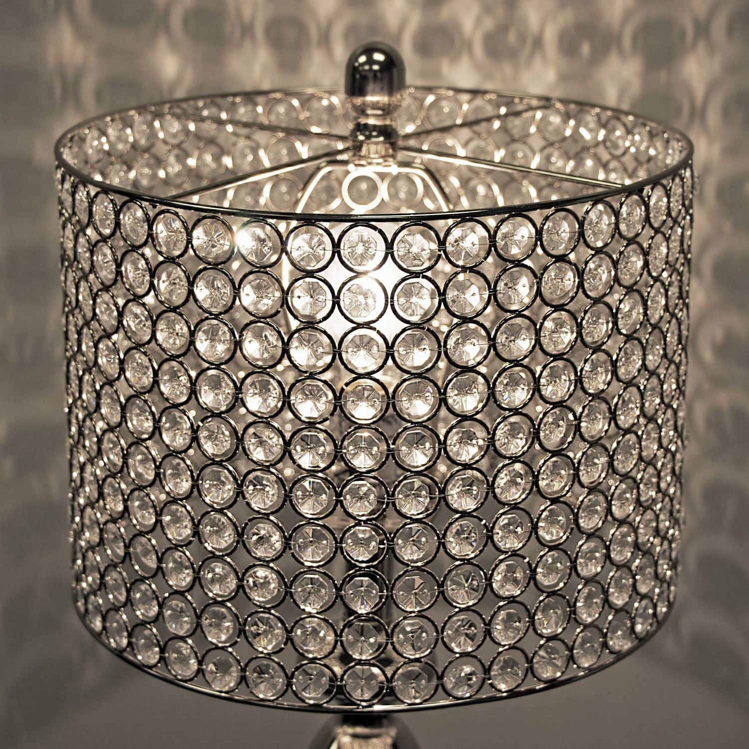 Ashland 27" Contemporary Metal Table Lamp in Polished Nickel with Round Clear K9 Crystal Beads and Polished Nickel Shade from Grandview Gallery by - Set of 2