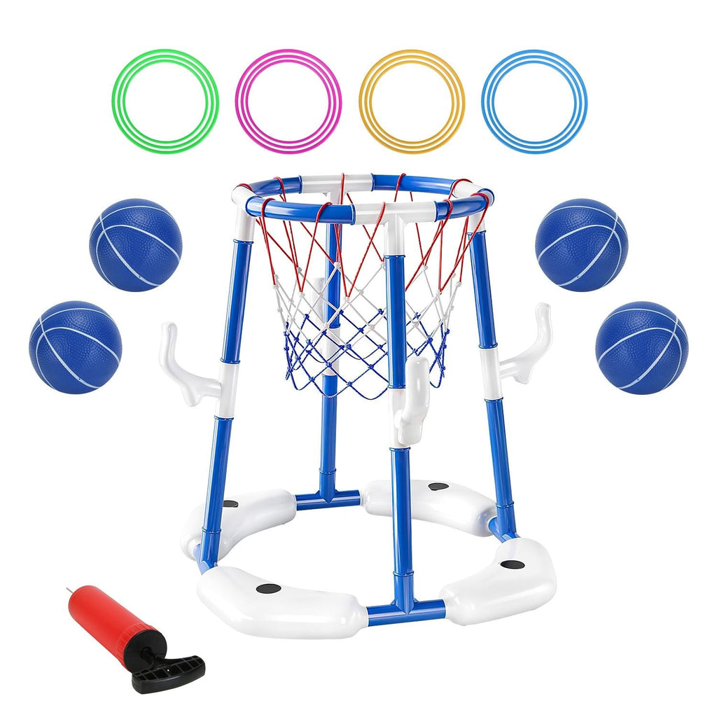 Summer Pool Basketball Hoop Toy Set With 4 Basketballs 4 Circles Pump Floating Swimming Pool Basketball Games Poolside Water Play Toy For 3-12Years Old Kids Adults