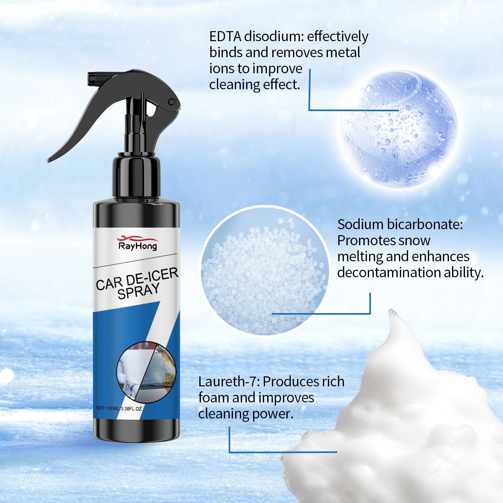 Rayhong Car De-Icer Spray, Car Windshield Windows Fast Defrosting Snow Melting Ice Spray Magic Device