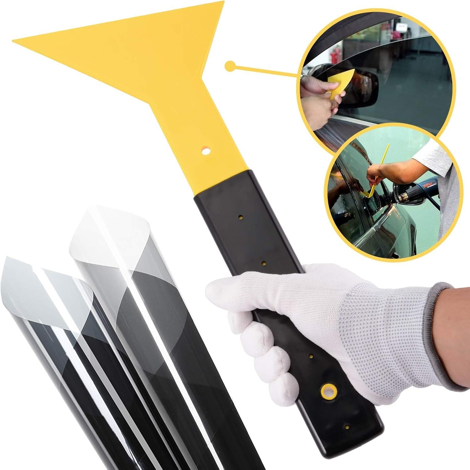 Window Tint Squeegee Long Handle Scraper Tool Triangle Slim Foot Tinting Squeegee Windshield Snow Frost Ice Removal Tool for Cars Trucks Window Film Installation Applicator Tool