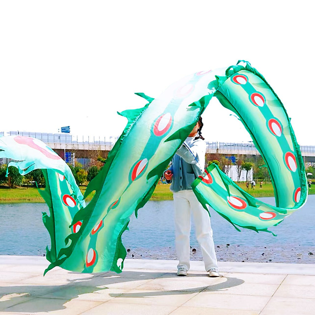 19.6ft Washable Silk-like Dragon Poi for Kids & Adults, 6 meters of Outdoor Flinging Fitness Dance with 3D Rainbow Color Dragon Ribbon Streamer Set