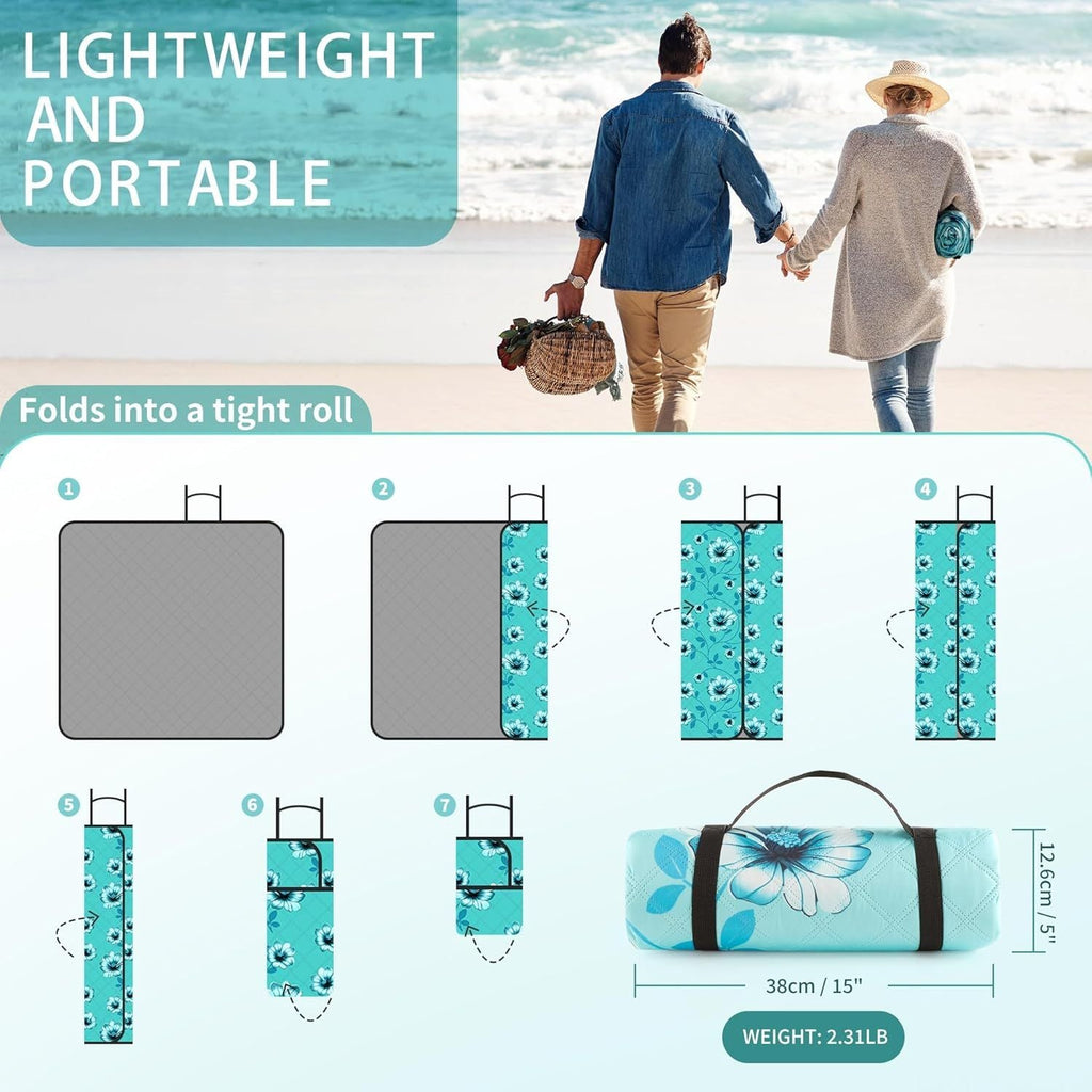 (2025 Upgrade) Extra Large Waterproof Picnic Blankets | Foldable Sandproof Beach Blanket N Outdoor Blanket | 5-Layer Machine Washable Soft Picnic Mat for Camping, Grass, Park N Stadium