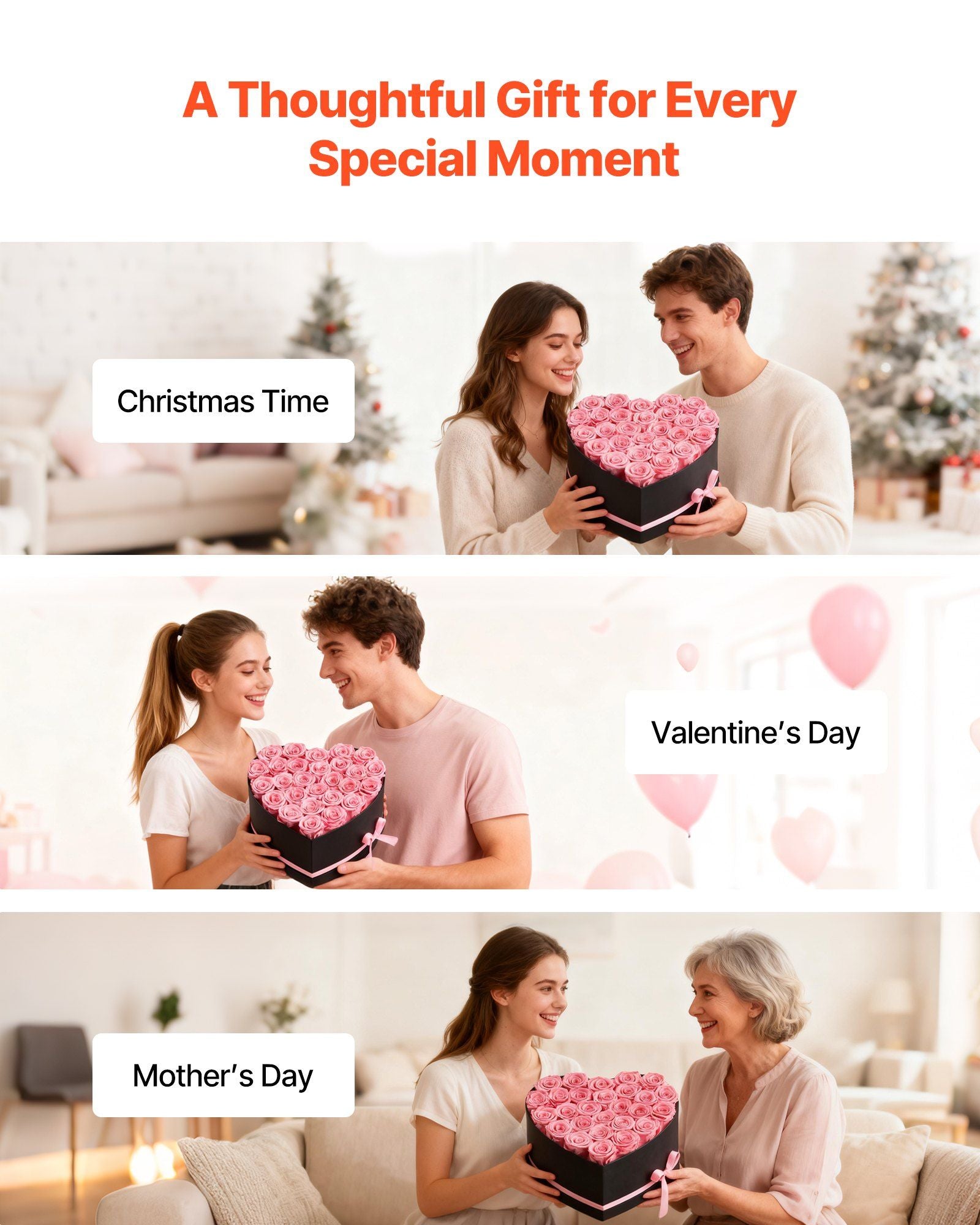 Forever Flowers, 27 Preserved Roses in a Heart Shape Box, Eternal Flowers Immortal Bouquet Birthday Present for Women Her Wife Mothers, Anniversary, Valentine's Day,Christmas, Pink
