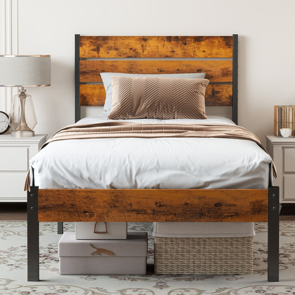 Metal Platform Bed Frame - Mattress Foundation with Headboard and and Footboard, No Box Spring Needed with 800LBS Sturdy Wooden Slats Support
