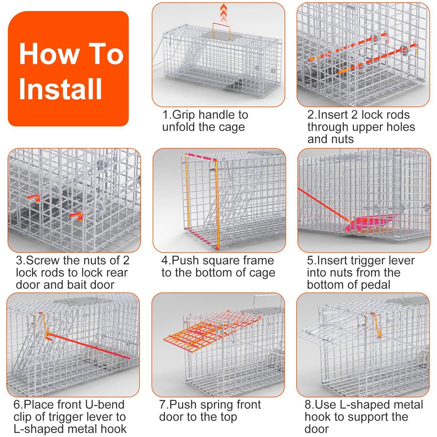 25.59Inch Live Humane Animal Trap Cage Heavy Duty Folding Catch And Release Rodent Cage For Rabbit Squirrel Possum Skunk Kitten Raccoon And More GPCT5437