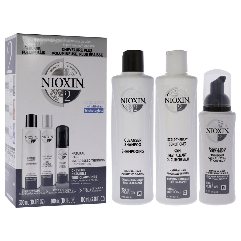 Nioxin System 2 Complete Hair Care Kit for Unisex - Cleanser, Conditioner & Scalp Treatment 3 Piece Set