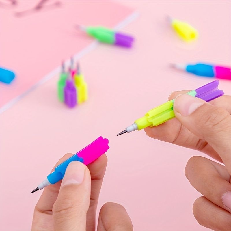 12pcs School Blocks Replaceable Core Rainbow Pencils Writing Tools Kids Gift Pencils Toy Stationery Pen Splicing Office Plastic 5.91*0.39inch