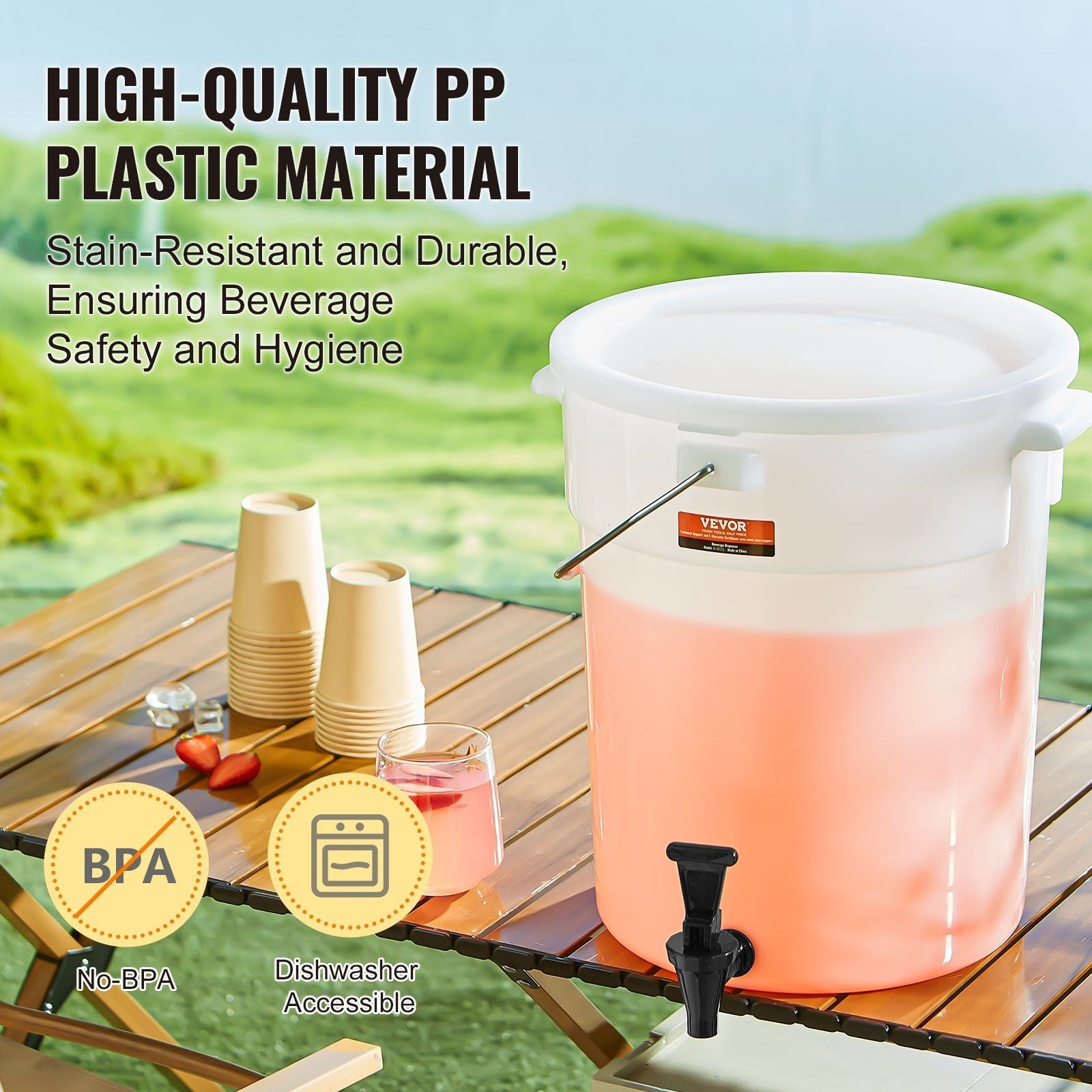 Beverage Dispenser, 5 Gallon Drink Dispensers for Parties, Plastic Juice Dispenser with Spigot and Lid, Iced Tea Lemonade Juice Water Dispenser, for Restaurants, Hotels, Parties