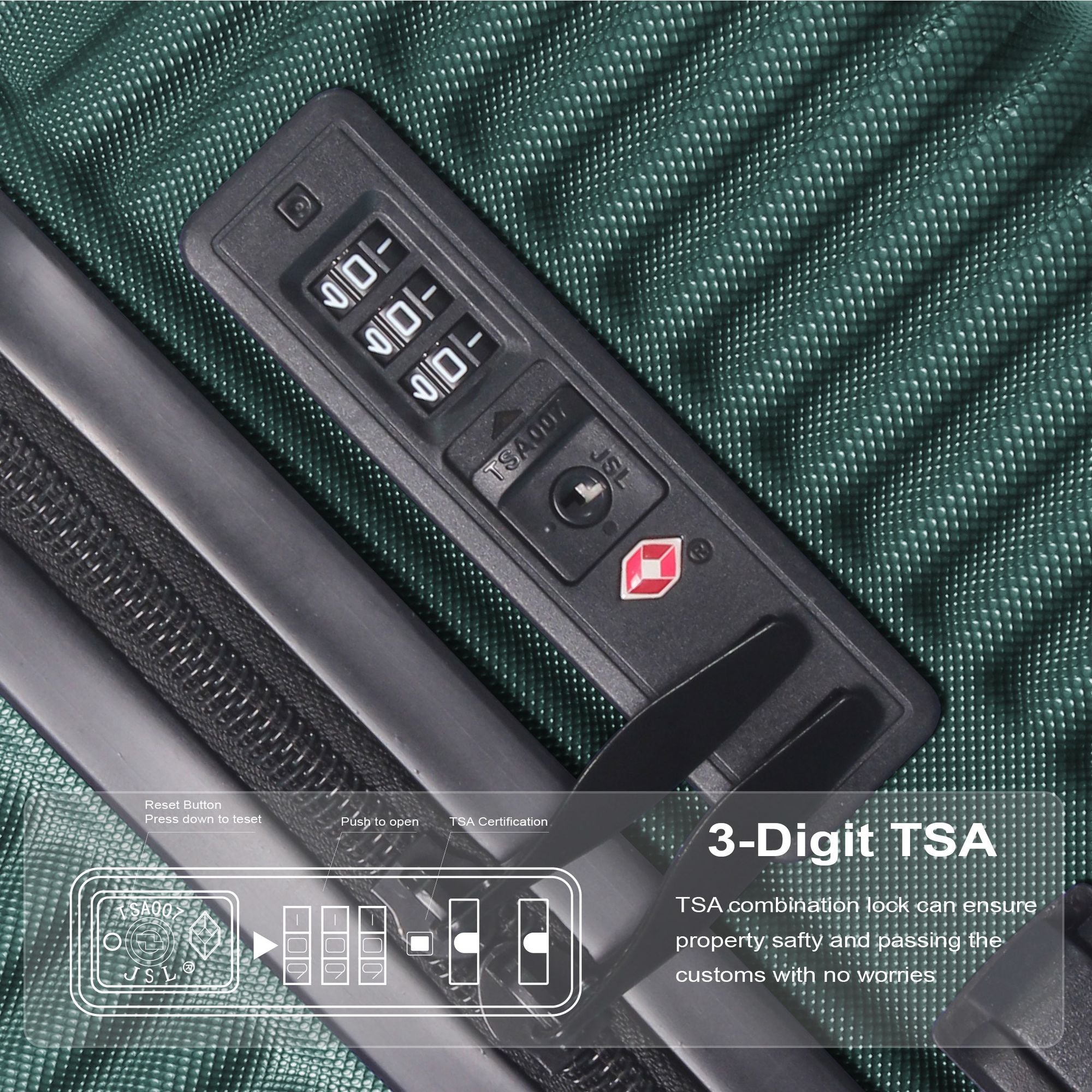 Luggage Sets ABS Hardshell 3pcs Luggage, Lightweight Durable Suitcase sets Spinner Wheels Suitcase with TSA Lock 20''24''28'' Available(Dark Green)