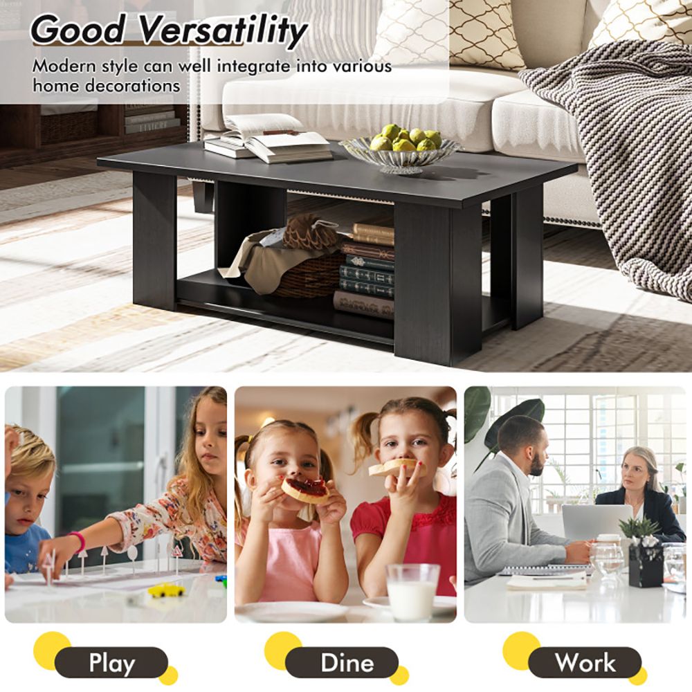 Large 41 Inch 2-tier Wooden Modern Coffee Table with Storage Shelf living room table