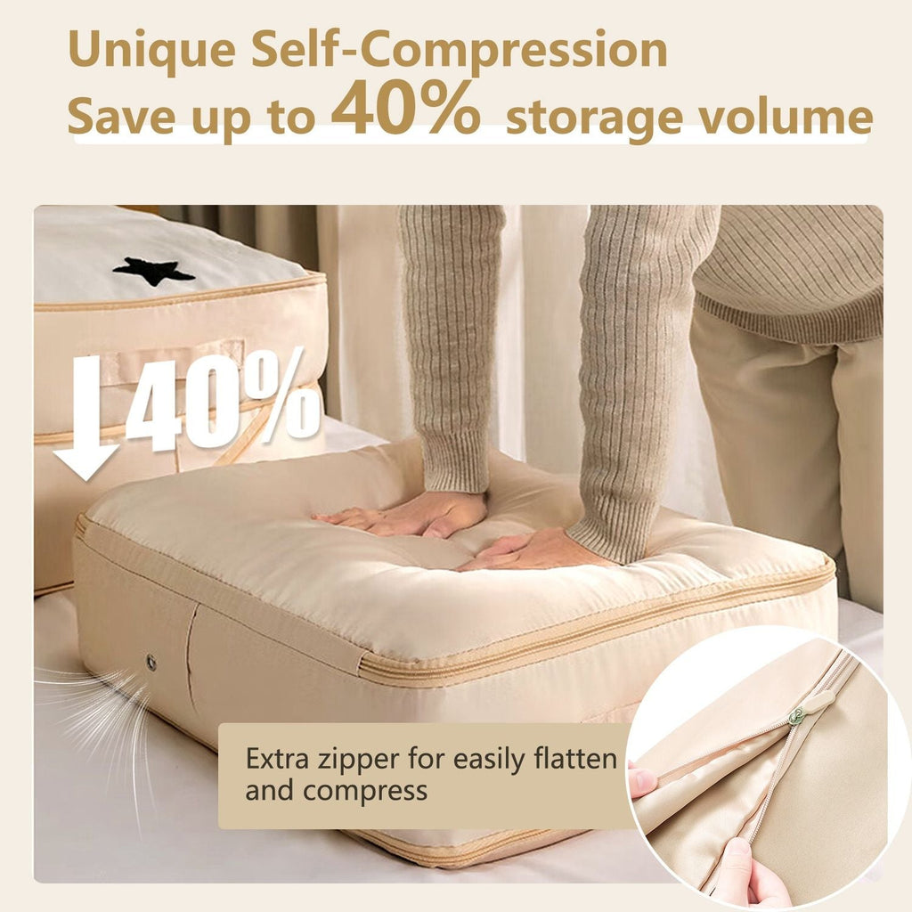 Large Foldable Storage Bag For Comforter Quilt Blanket Clothes Pillows Beddings Self Compression Organizer For Duvet Closet Storage Containers With Dual Zippers