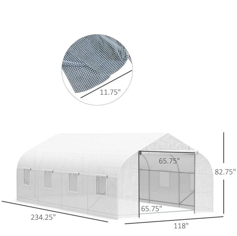 20' x 10' x 7' Tunnel Greenhouse Large Walk-In Warm House;  Roll Up Door
