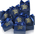 Small Gift Bags, 25 Pack 4.5x1.8x3.9 Inches Thank You Bags Navy Blue Kraft Paper Gift Bag with Bow Ribbon, Small Candy Bags for Birthday Wedding Baby Shower
