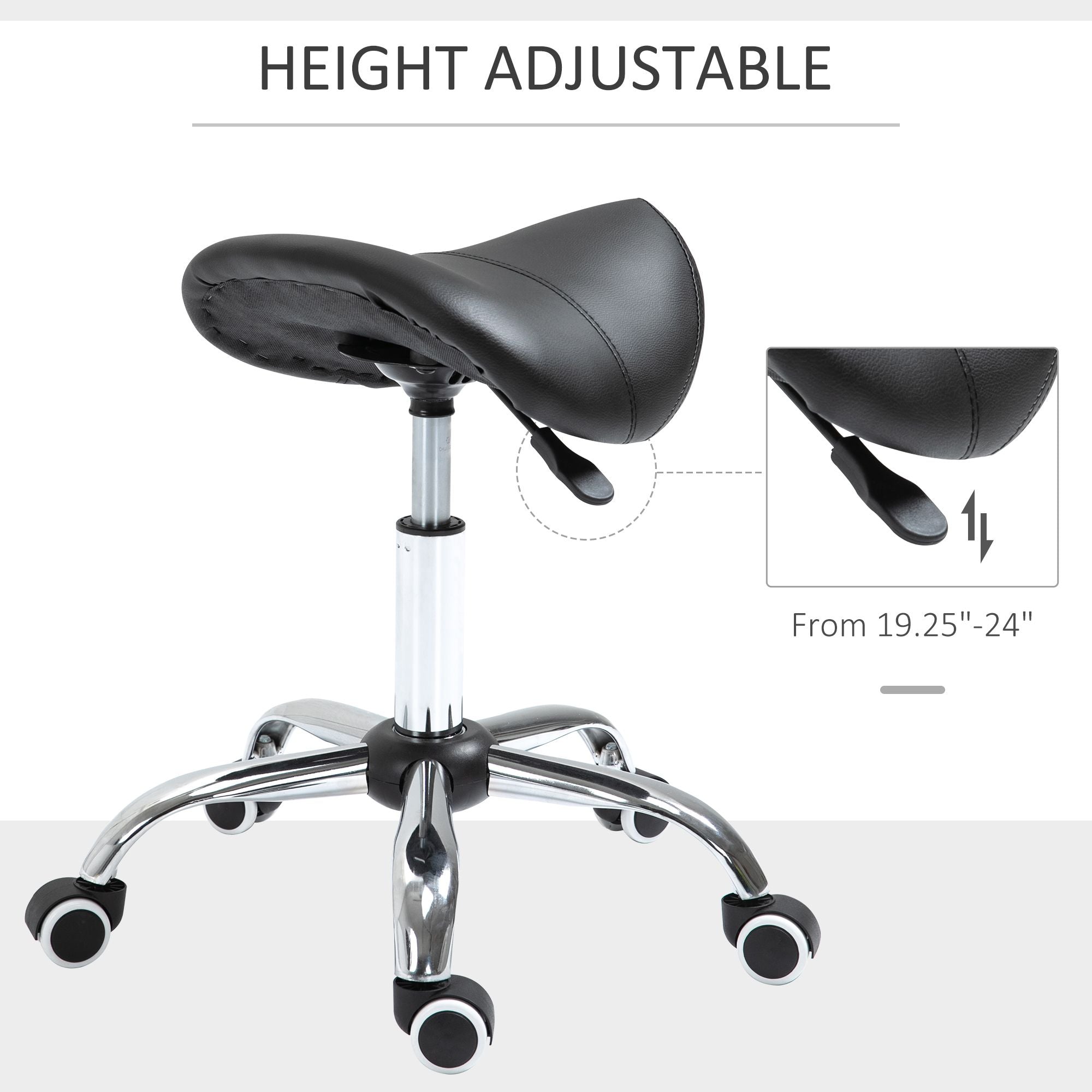 Adjustable Elegance: Hydraulic Salon Stool, Rolling Swivel Saddle Chair, PU Leather Beauty Seat for Spa, Black Finish