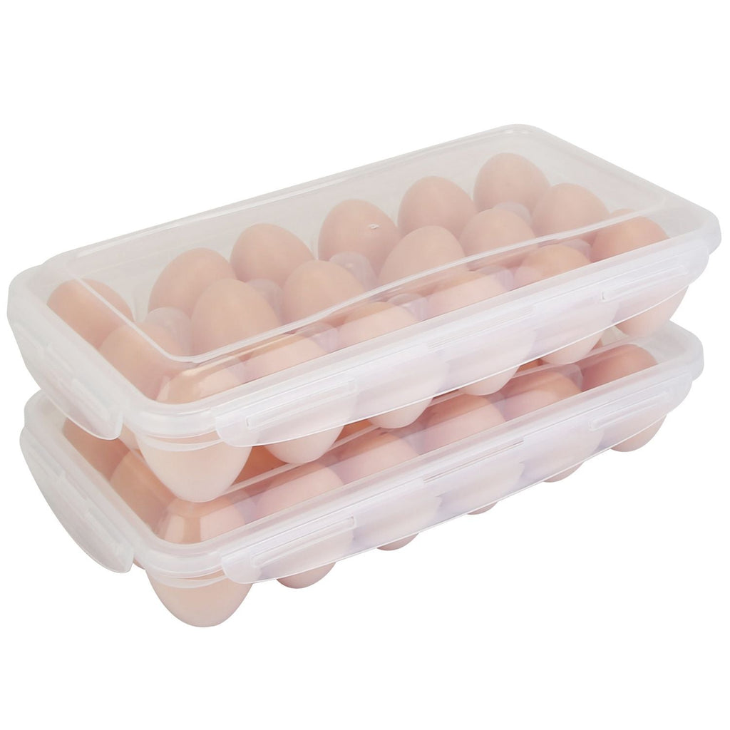 2Pcs Egg Holder Stackable Plastic Egg Storage Box Egg Rack for Refrigerator with 18 Cavity Per Container Dishwasher Safe