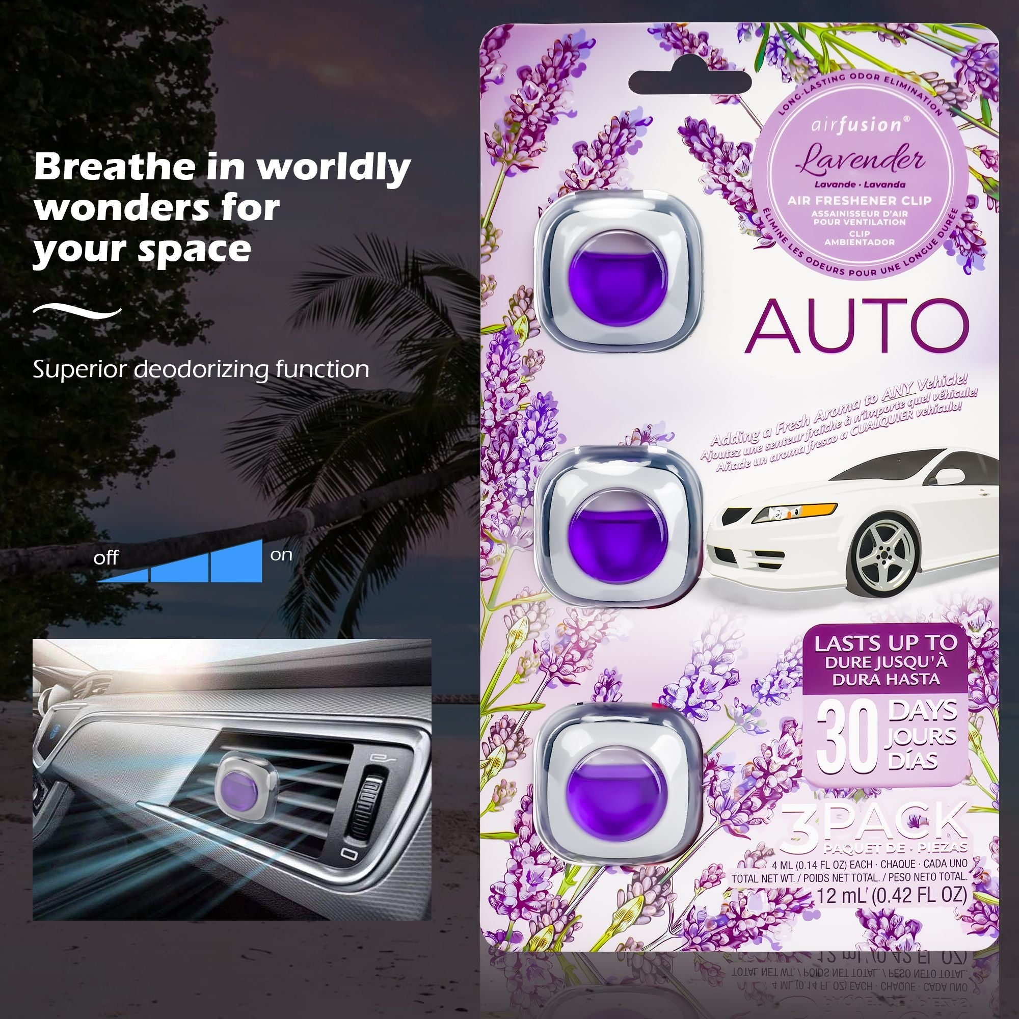 3 Pack Car Air Fresheners - Long Lasting Vent Clips For Men & Women, 3 Pack Up To 90 Days Fits All Car Refresher Odor Eliminator, New Car Scent Variety Pack
