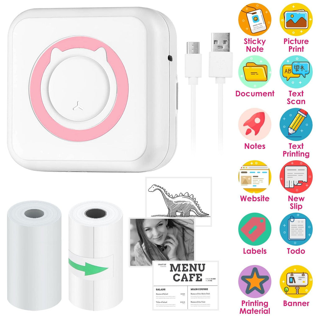 Pocket Wireless Thermal Printer Portable Mini Sticker Maker Machine Rechargeable Inkless Photo Printer for Printing Label Journal Study Notes Memo Photos