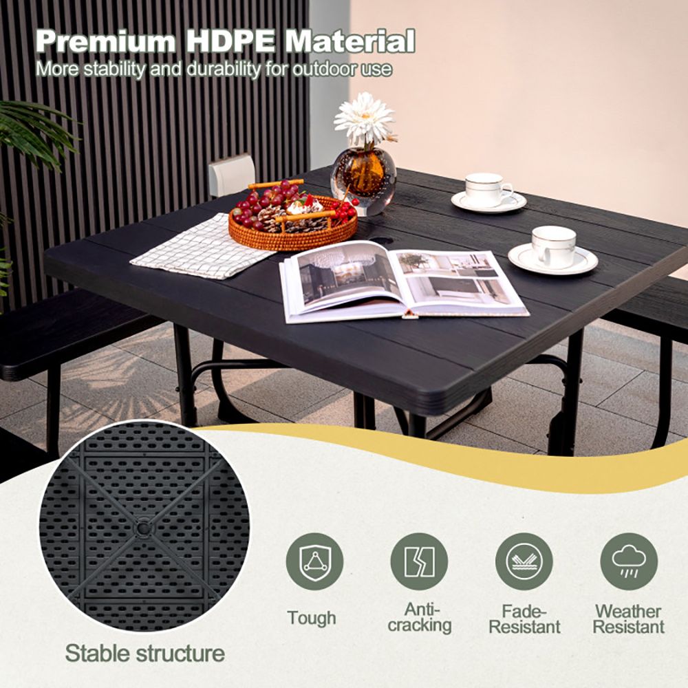 Outdoor Picnic Table with 4 Benches and Umbrella Hole