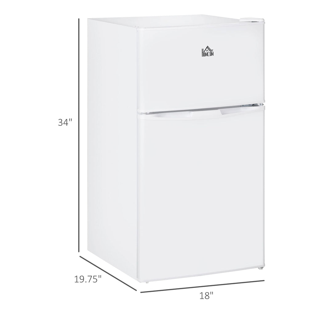 Double Door Mini Fridge with Freezer, 3.2 Cu.Ft Compact Refrigerator with Adjustable Shelf, Adjustable Thermostat and Reversible Door for Bedroom, Dorm, Home Office, White