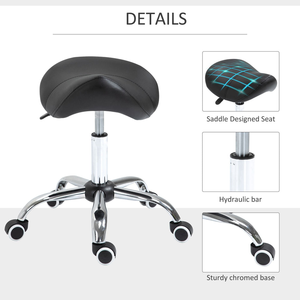 Adjustable Elegance: Hydraulic Salon Stool, Rolling Swivel Saddle Chair, PU Leather Beauty Seat for Spa, Black Finish