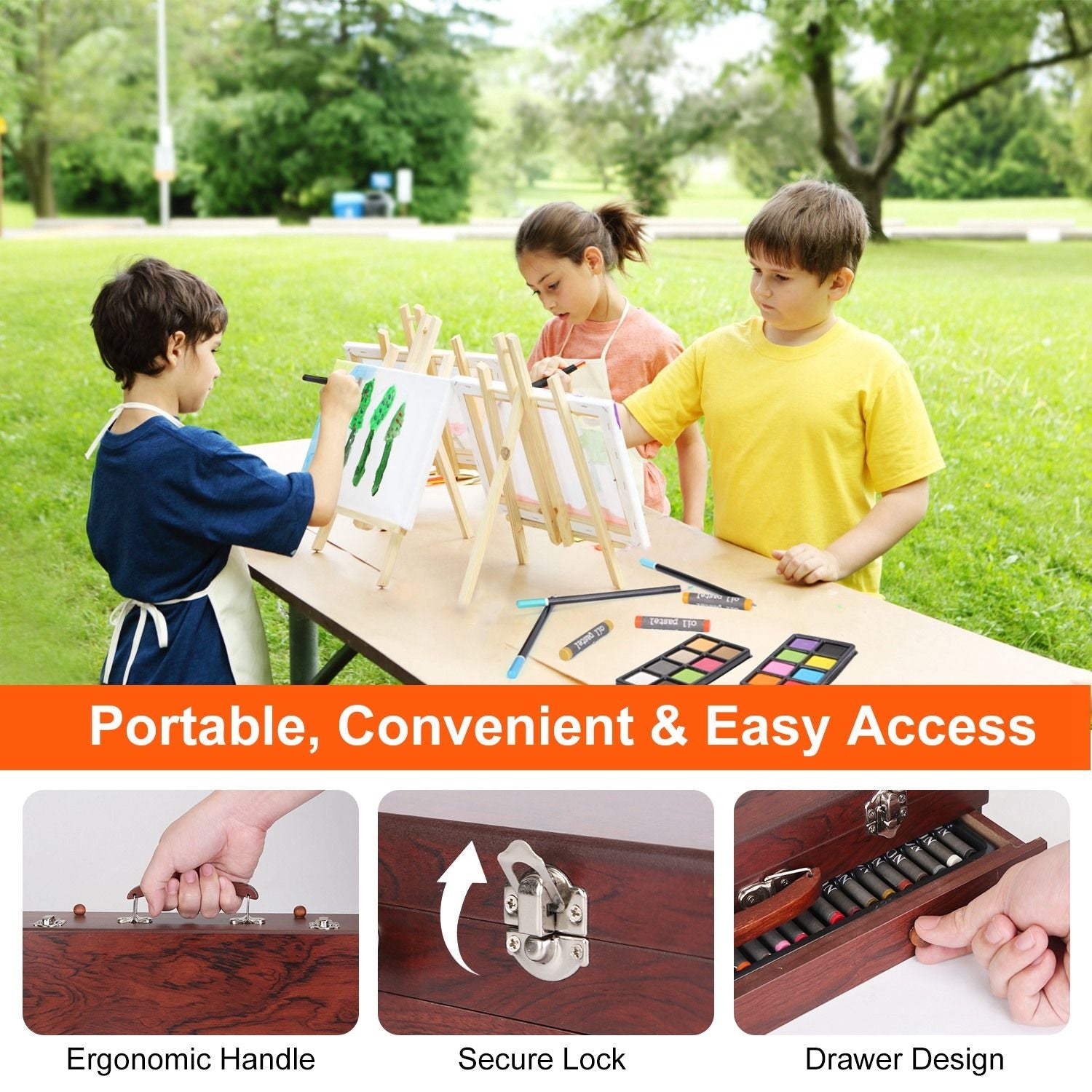 140Pcs Art Supplies With Colored Pencils Oil Pastels Crayons, Watercolor Cakes Brushes Sharpener Eraser In Elegant Wooden Box Professional Art Kit For Kids Adults Beginners Pros