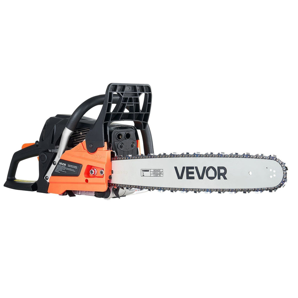 VEVOR 62 cc Gas Chainsaw, 20 inch Gas Powered Chainsaw, 3.8 HP Power Chain Saw with Non-Slip Handle, Gas-Powered Chainsaws with Dual Fuel Tanks, For Wood Cutting, Tree Trimming, and Land Clearing