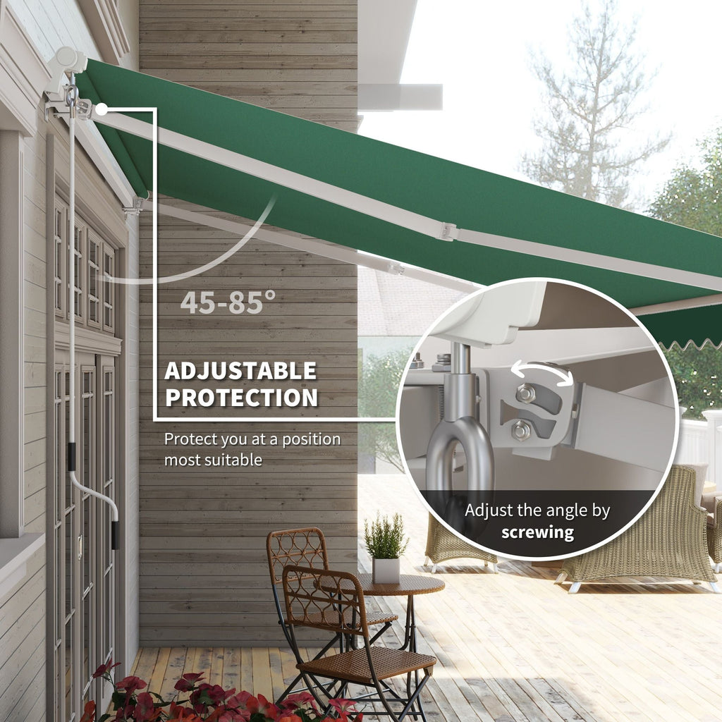 Outsunny 12x10 Manual Retractable Patio Awning, Adjustable Outdoor Sunshade Shelter for Patio, Balcony, Yard, Green