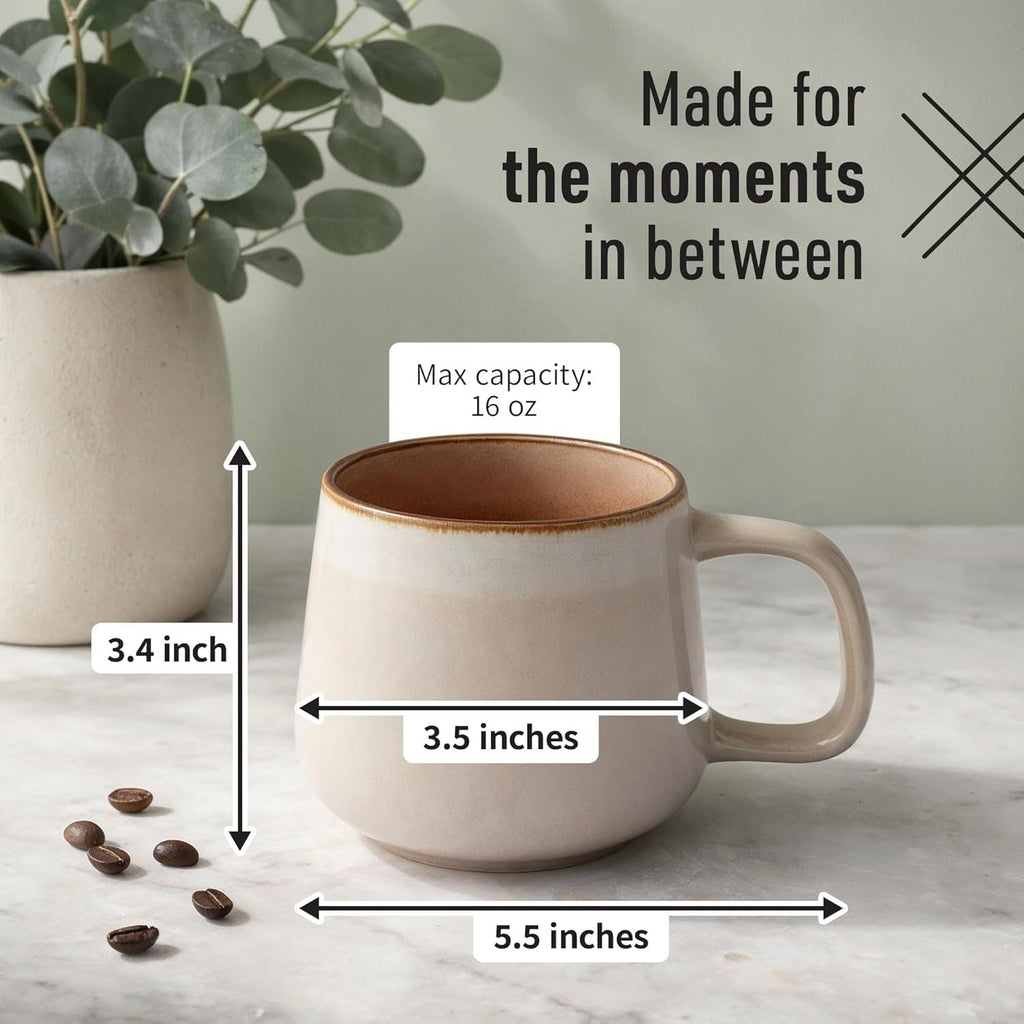 Large Ceramic Coffee Mugs Set of 4 | 16 oz Stoneware Coffee Cups | Lead-Free, Non-Toxic | Microwave and Dishwasher Safe | Comfortable Handle | Nordic Design for Tea, Cocoa, Latte | Rose Sand