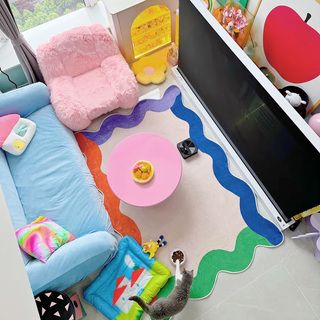 Large Modern Wave Design Area Mat - Soft Imitation Cashmere, 10mm Thick, 1000g/sq.m, Colorful Abstract Patterns, Perfect for Living Room, Bedroom, or Study, Machine Washable Polyester Material