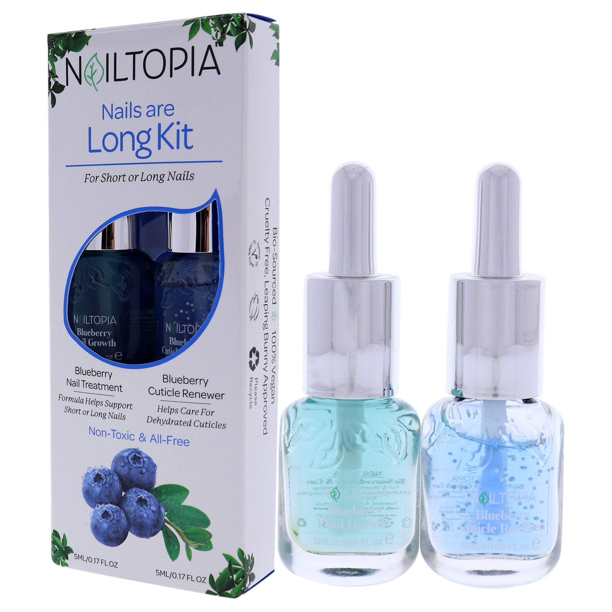Nailtopia Long Nails Essential Duo: Blueberry Infusion Treatment & Cuticle Renewer Kit - 2 Pack for Healthy Nails