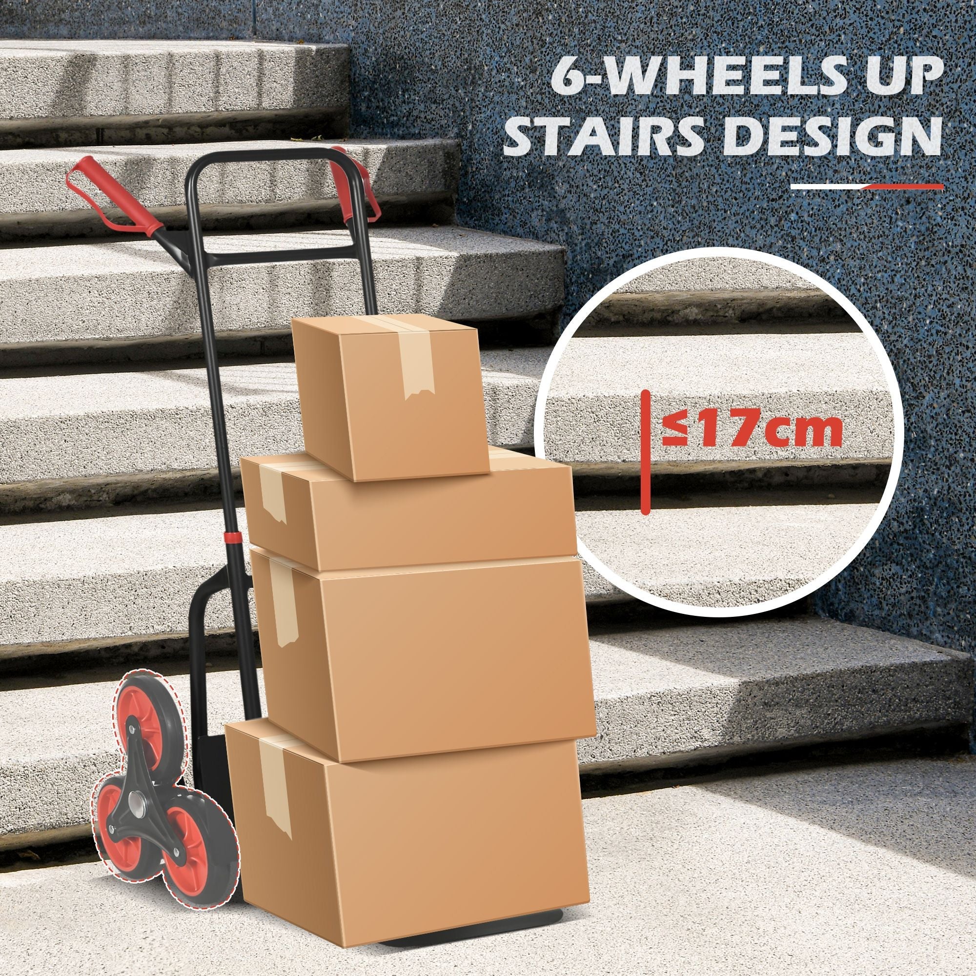 Stair Conqueror: 6-Wheel Foldable Steel Hand Truck, 330lbs Load Capacity for Effortless Climbing