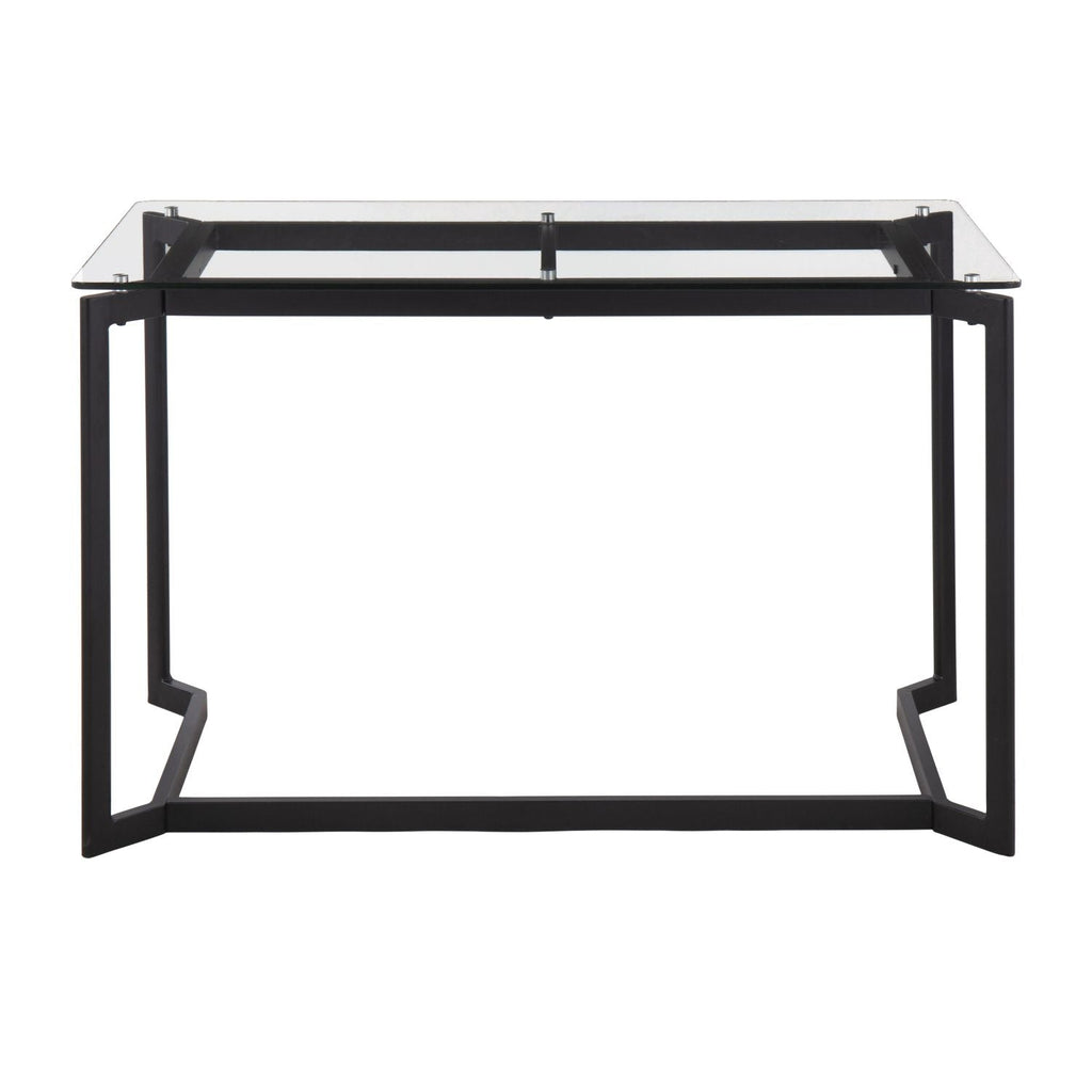 Masters Modern Office Desk in Black Steel with Clear Glass Top by