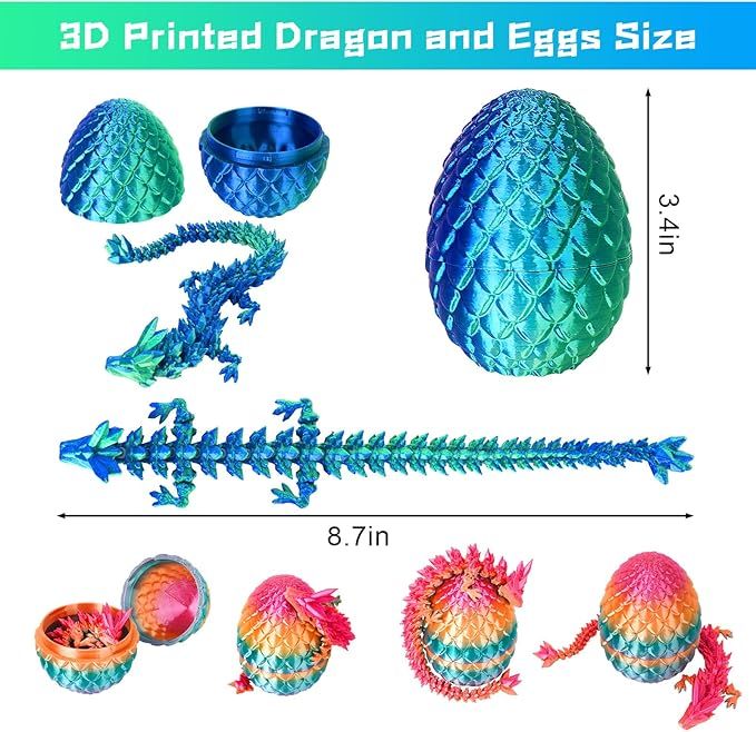 4PCS 3D Printed Dragon Eggs with Dragon Inside Articulated