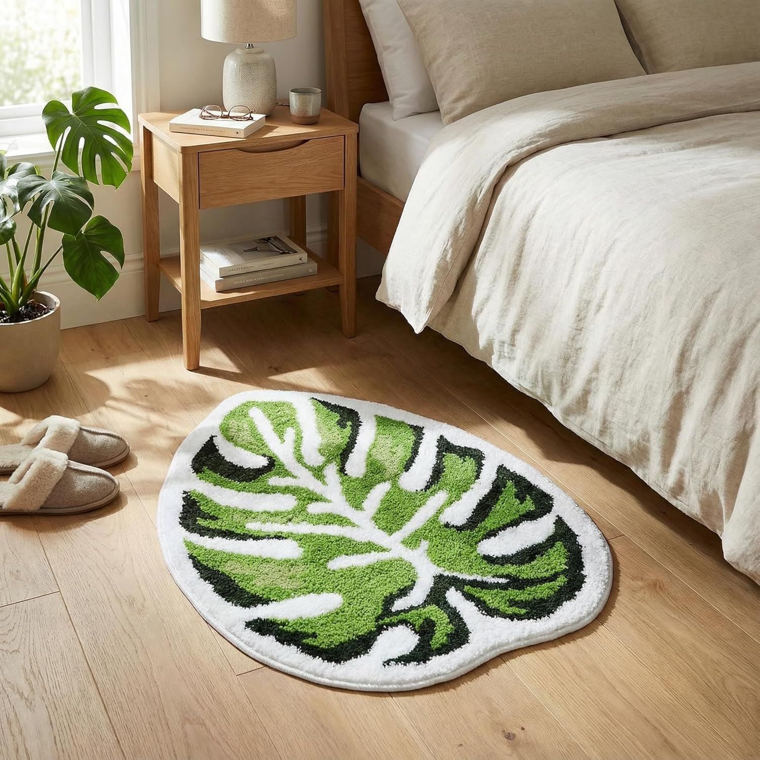 Leaf Bath Mat - Soft, Green MonsteraNon-Slip Leaves Rug, Tropical Flower Bath Mat for Bathroom, Plush & Machine Washable, Fun Bathroom Rugs, 19.6x39.3 Inches (Green Monstera, 40 x 20 in)