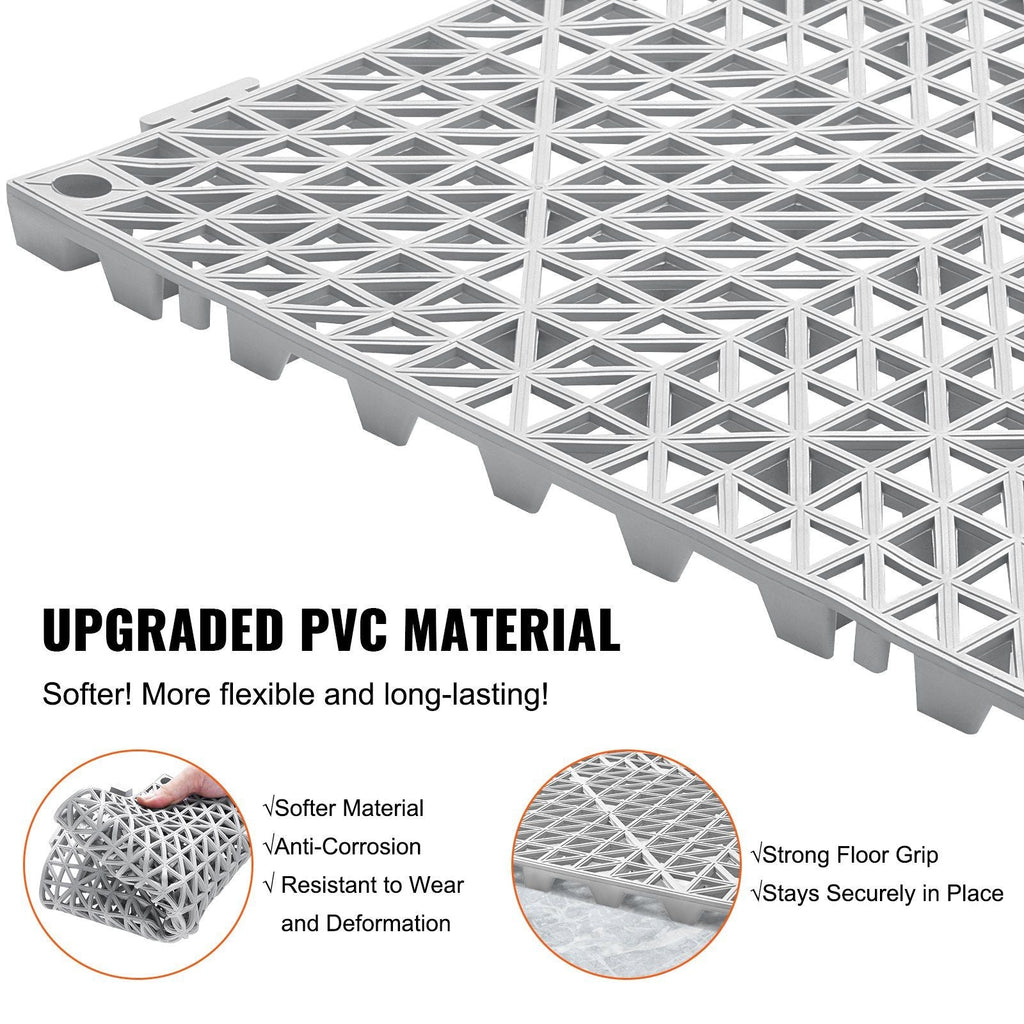 VEVOR Interlocking Tile 50PCS Gray, Drainage Tiles 12" x 12" Splicing, PVC Interlocking Drainage Floor Tiles, Non-Slip Drainage Holes for Restroom, Bathroom, Kitchen, Pool, Wet Areas